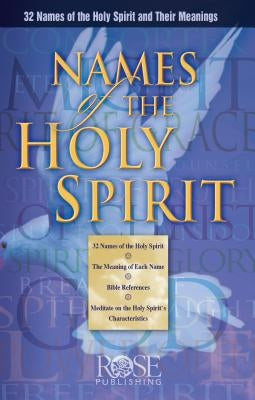 Paperback book titled "Names of the Holy Spirit" by Rose Publishing, featuring a cover with religious imagery and title text.