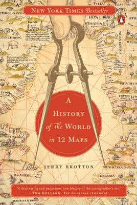 Open book titled "A History of the World in 12 Maps" by Penguin Books, showing a colorful historical map on the page.
