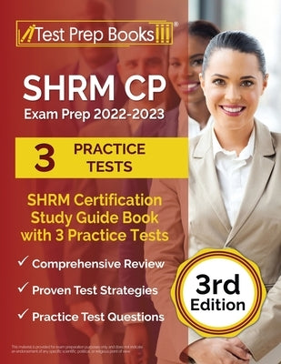 Test Prep Books SHRM CP Exam Prep 2022-2023 paperback study guide with 3 practice tests, designed for SHRM certification preparation.