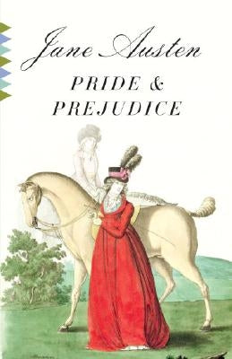 Vintage Pride and Prejudice paperback book with a classic cover design, featuring elegant typography and a soft-colored background.