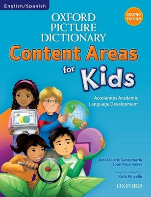 Paperback Oxford Picture Dictionary Content Area for Kids English-Spanish Dictionary with colorful illustrated pages.