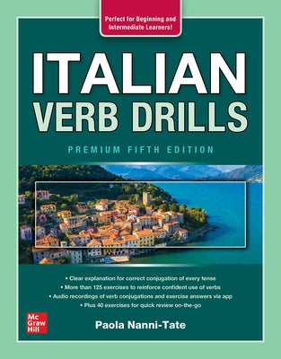 Italian Verb Drills, Premium Fifth Edition textbook by McGraw-Hill Companies, showing sample pages with verb conjugation exercises.