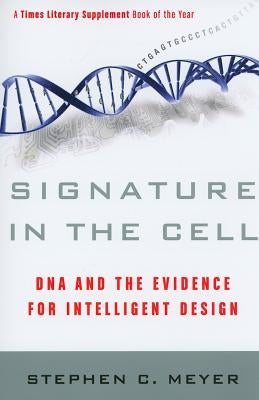 Paperback of Signature in the Cell by HarperOne featuring DNA strands and scientific imagery on the cover.