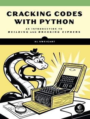 Open book titled "Cracking Codes with Python" by No Starch Press, showing pages with Python code and cipher examples.