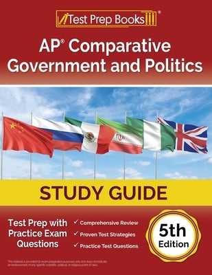 Paperback AP Comparative Government and Politics Study Guide by Test Prep Books, with practice exam questions and 2023-2024 content.