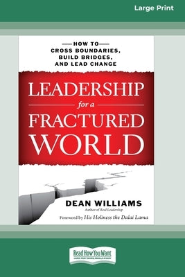 Paperback book titled "Leadership for a Fractured World" by ReadHowYouWant, featuring a large print cover with a professional design.