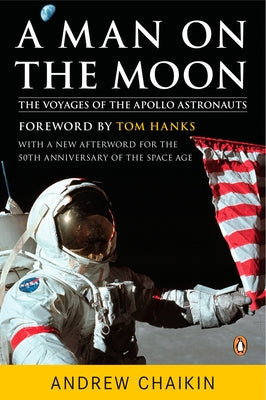 Cover of "A Man on the Moon: The Voyages of the Apollo Astronauts" by Penguin Books, featuring an astronaut on the lunar surface.