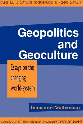 Paperback book titled "Geopolitics and Geoculture" by Cambridge University Press, featuring a cover with world maps and text.