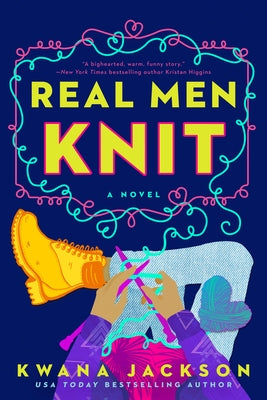 Paperback of "Real Men Knit" by Berkley Books, showing the book cover with colorful knitting-themed artwork.
