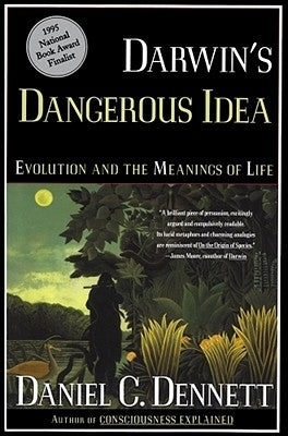 Paperback of Darwin's Dangerous Idea: Evolution and the Meanings of Life by Simon & Schuster, showing the book cover with title and author.