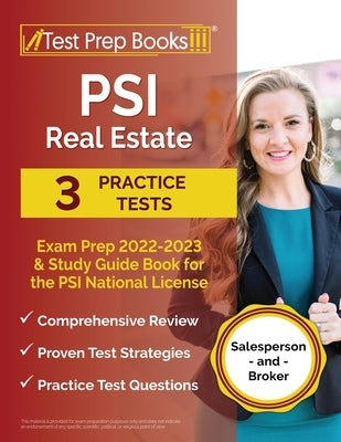 Test Prep Books PSI Real Estate Exam Prep 2022-2023 paperback with practice tests and study guide for salesperson and broker license.
