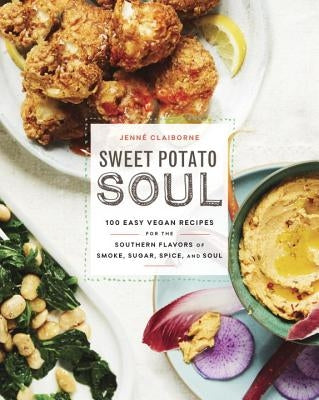 Paperback cookbook titled "Sweet Potato Soul" by Harmony, featuring vibrant Southern-style vegan recipes with spices and soulful flavors.