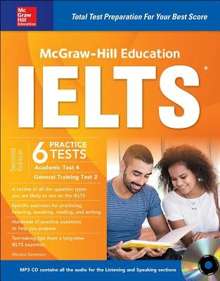 Paperback McGraw-Hill Education IELTS Second Edition book with CD, featuring practice questions and exam preparation content.