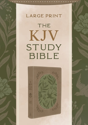 Large print KJV Study Bible with olive branch cover by Barbour Publishing, showing a detailed view of the book's textured cover design.
