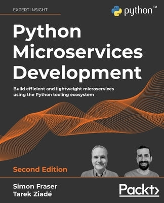 Paperback book titled Python Microservices Development Second Edition by Packt Publishing, focusing on building lightweight microservices with Python.
