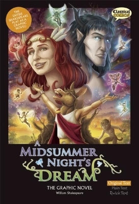 Paperback of A Midsummer Night's Dream graphic novel by Classical Comics, showing colorful illustrated pages from the adaptation.