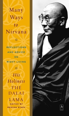 Paperback copy of "Many Ways to Nirvana" by Penguin Adult Hc/Tr, featuring a reflective cover design on a bookshelf.