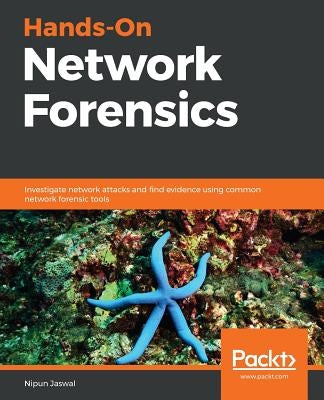 Paperback book titled "Hands-On Network Forensics" by Packt Publishing, showing the cover with network forensic tools and digital evidence.