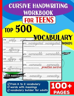 Cursive Handwriting Workbook for Teens: Top 500 Vocabulary Words A to Z with meanings to learn vocabulary builder for adults & by Daniel, Sasha