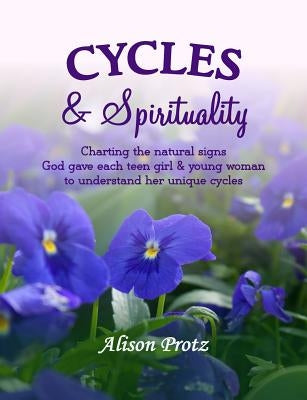 Paperback book titled "Cycles & Spirituality" by 380nm Publishing, showing a cover with natural signs and cycle illustrations for teen girls.