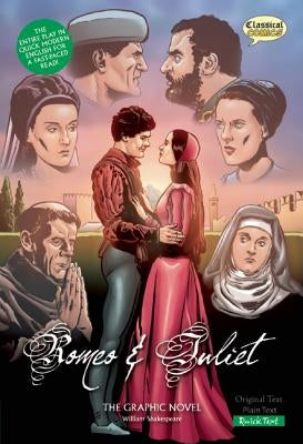 Paperback graphic novel of Romeo and Juliet by Classical Comics, featuring colorful illustrations and classic literary scenes.