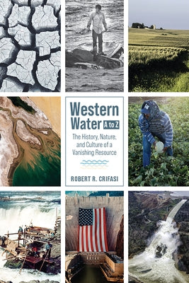 Paperback book titled "Western Water A to Z" by University Press of Colorado, featuring a cover illustration about water history and culture.