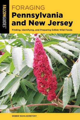 Paperback book titled "Foraging Pennsylvania and New Jersey" by Falcon Press Publishing, showing a cover with wild food illustrations.