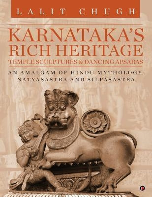 Paperback book titled "Karnataka's Rich Heritage" showcasing temple sculptures and dancing apsaras inspired by Hindu mythology.