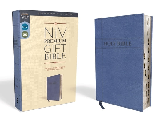Zondervan Niv Premium Gift Bible with navy leatherSoft cover, red letter edition, indexed pages, comfort print design.