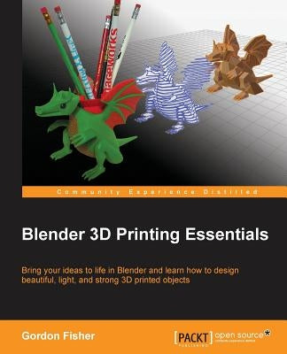 Paperback book titled "Blender 3D Printing Essentials" by Packt Publishing, featuring a cover with 3D printer and digital artwork.