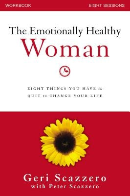Open workbook titled "The Emotionally Healthy Woman" by HarperChristian Resources, showing colorful pages and motivational content.