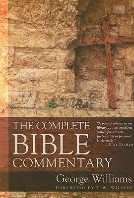 Open copy of The Complete Bible Commentary by Kregel Publications showing detailed biblical notes and annotations.