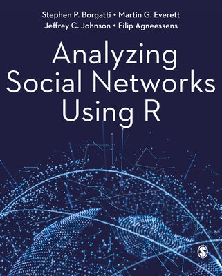 Paperback book titled "Analyzing Social Networks Using R" by Sage Publications Ltd, with a cover featuring network diagrams.