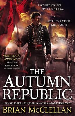 A paperback copy of "The Autumn Republic" by Orbit, featuring a detailed cover illustration in a natural setting.