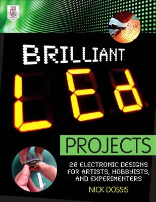 Open paperback of "Brilliant LED Projects" by McGraw Hill Tab showcasing colorful LED circuit diagrams and project illustrations.