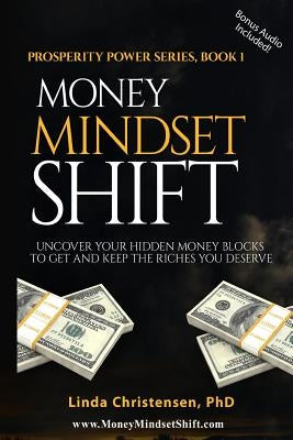 Paperback book titled "Money Mindset Shift" by Createspace Independent Publishing Platform, featuring a cover with financial themes.