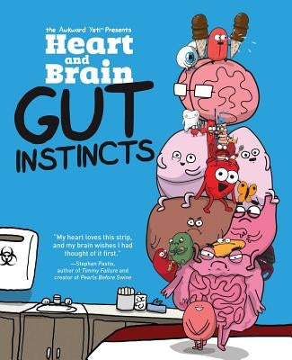 Paperback book titled "Heart and Brain: Gut Instincts, 2" from The Awkward Yeti collection, published by Andrews McMeel Publishing.