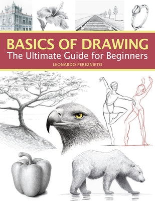 Open book titled "Basics of Drawing" by Get Creative 6, showing beginner drawing techniques and step-by-step illustrations.