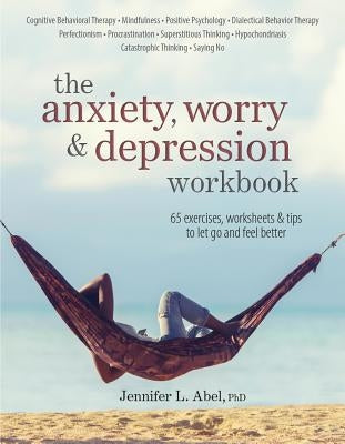 Paperback of The Anxiety, Worry & Depression Workbook by PESI Publishing & Media, featuring a colorful cover with self-help themes.