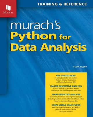 Paperback of Murach's Python for Data Analysis by Mike Murach and Associates, Inc., showing the book cover with Python and data graphics.