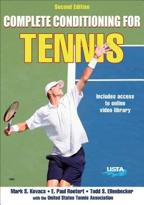 Paperback of Complete Conditioning for Tennis by Human Kinetics Publishers, featuring a cover with tennis players and training equipment.