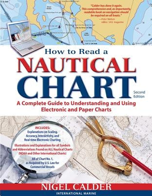 Book cover for "How to Read a Nautical Chart, 2nd Edition" by International Marine Publishing, showing nautical charts and navigation tools.