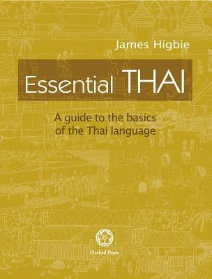 Paperback book titled "Essential Thai" by Orchid Press showing Thai language basics with downloadable audio files on the cover.