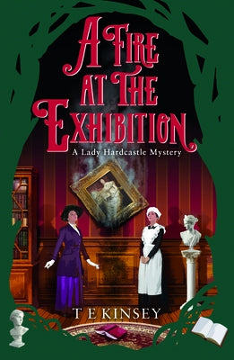 Cover of "A Fire at the Exhibition" paperback by Thomas & Mercer featuring a dramatic illustration of a fire at an art exhibit.