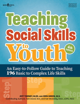 Paperback book titled "Teaching Social Skills to Youth, Fourth Edition" by Boys Town Press, showing the cover with colorful design.