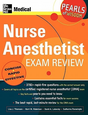 Paperback Nurse Anesthetist Exam Review book by McGraw Hill Medical with a blue cover and titled "Pearls of Wisdom."