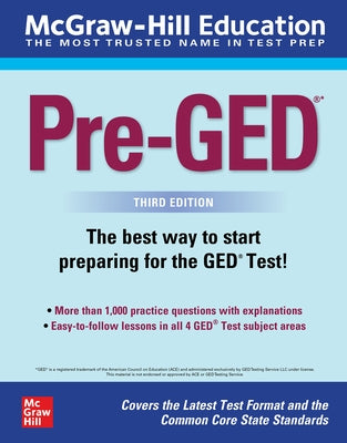 Paperback of McGraw-Hill Education Pre-GED, Third Edition textbook by McGraw-Hill Companies, showing the front cover.