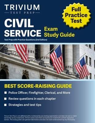 Paperback Civil Service Exam Study Guide by Trivium Test Prep with practice questions for police, firefighter, and clerical exams.