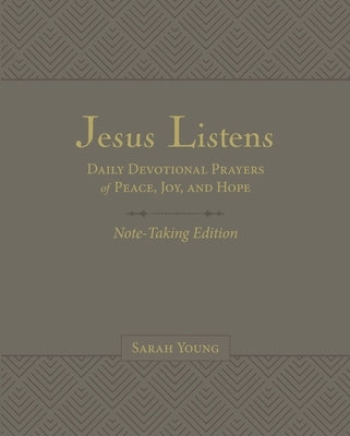 Gray leather Jesus Listens Note-Taking Edition devotional journal with full scriptures, daily prayers, peace, joy, and hope.