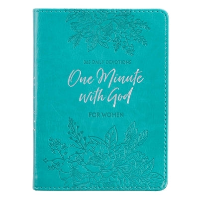 Devotional Luxleather One-Minute with God for Women by Christian Art Gifts Inc, open devotional book with gold-edged pages and floral cover.